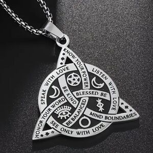 Stainless Steel Triquetra Pendant Necklace with Inspirational Engravings.